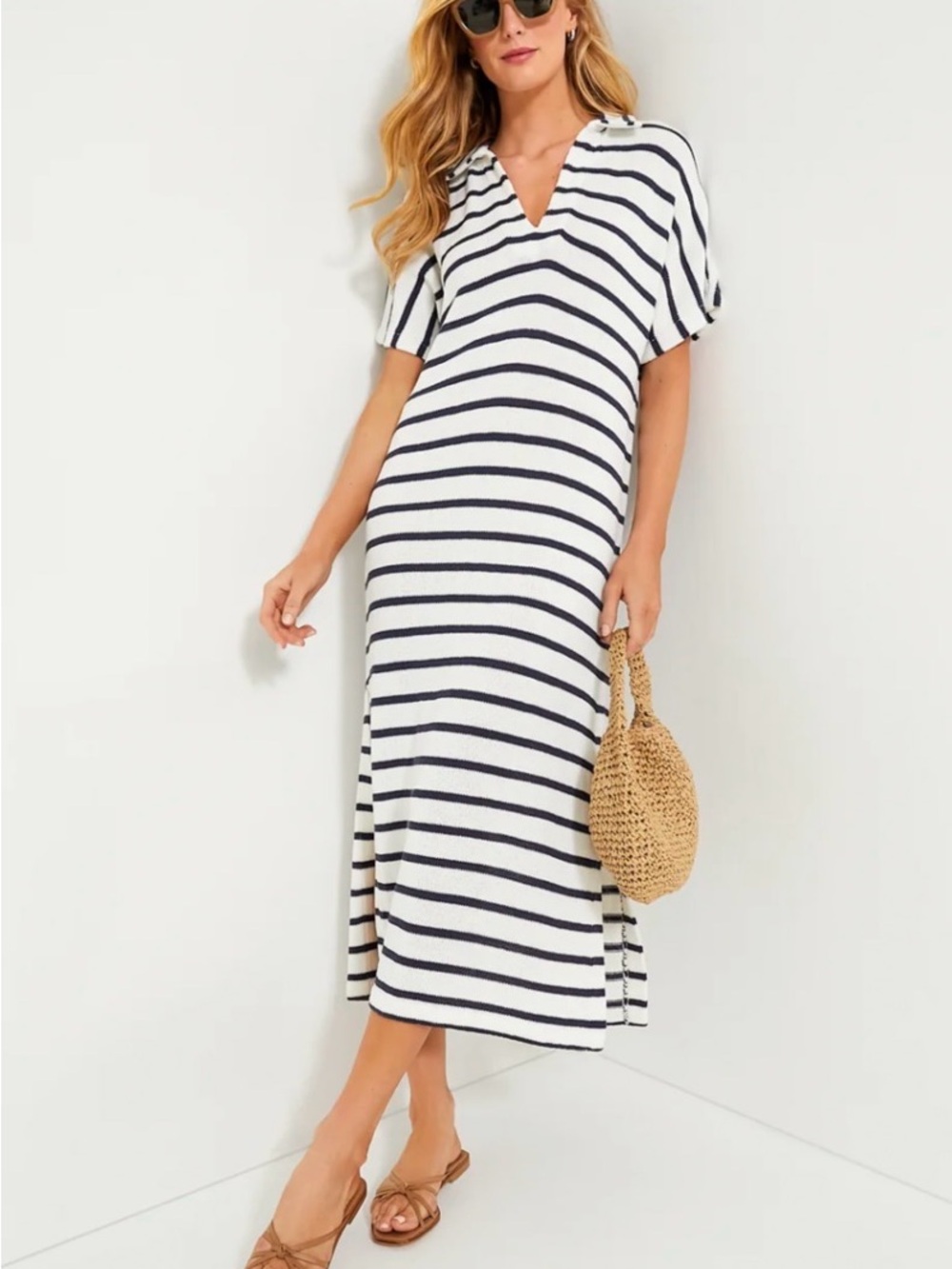 Pomander Place French Stripe Knit Maren Polo Dress in M/L